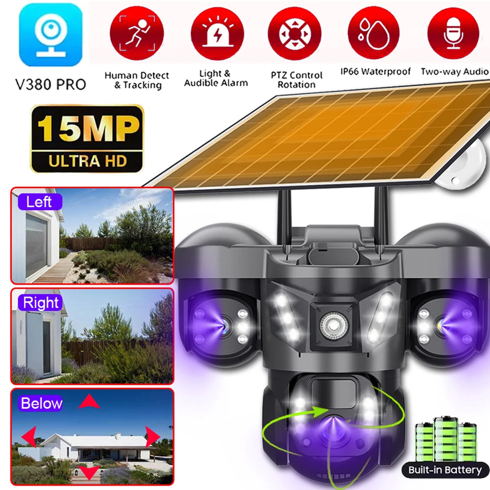 WiFi Solar Outdoor Surveillance Camera PIR Humanoid Auto Tracking Security Cameras Smart Home Protection PTZ Wireless IP CCTV