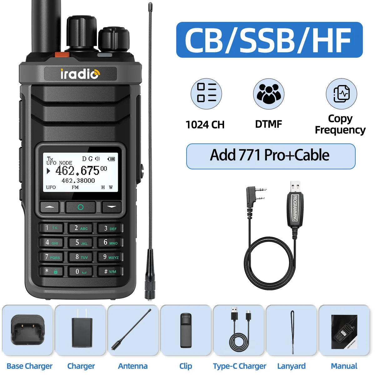 Iradio UV-88 Ham Radio with Short Wave HF SSB CB RX Dual Band Walkie Talkie AM USB LSB CW 1024 Channels Type-C Battery Radio