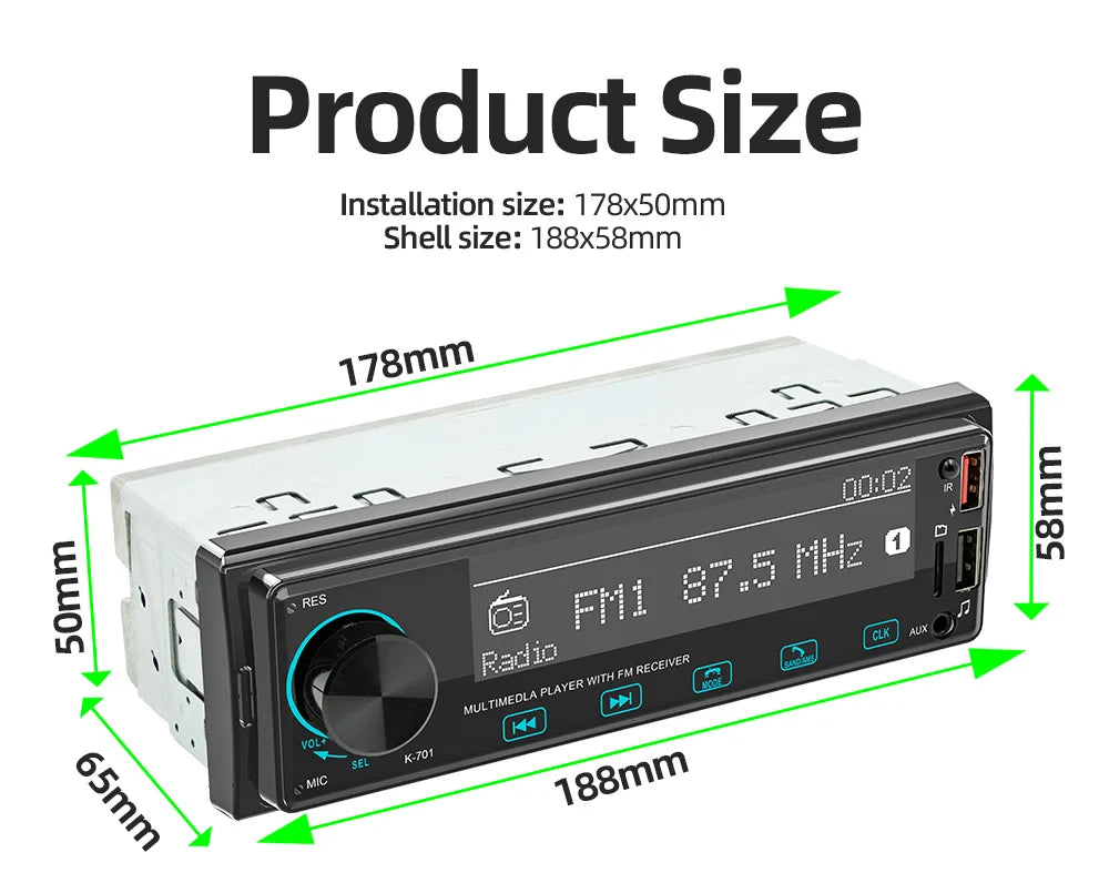 BQCC 1 Din MP3 Car Player DAB Digital Radio Bass-Heavy Audio Location And Car Search 2.5D Screen Full Touch Button Car Audio