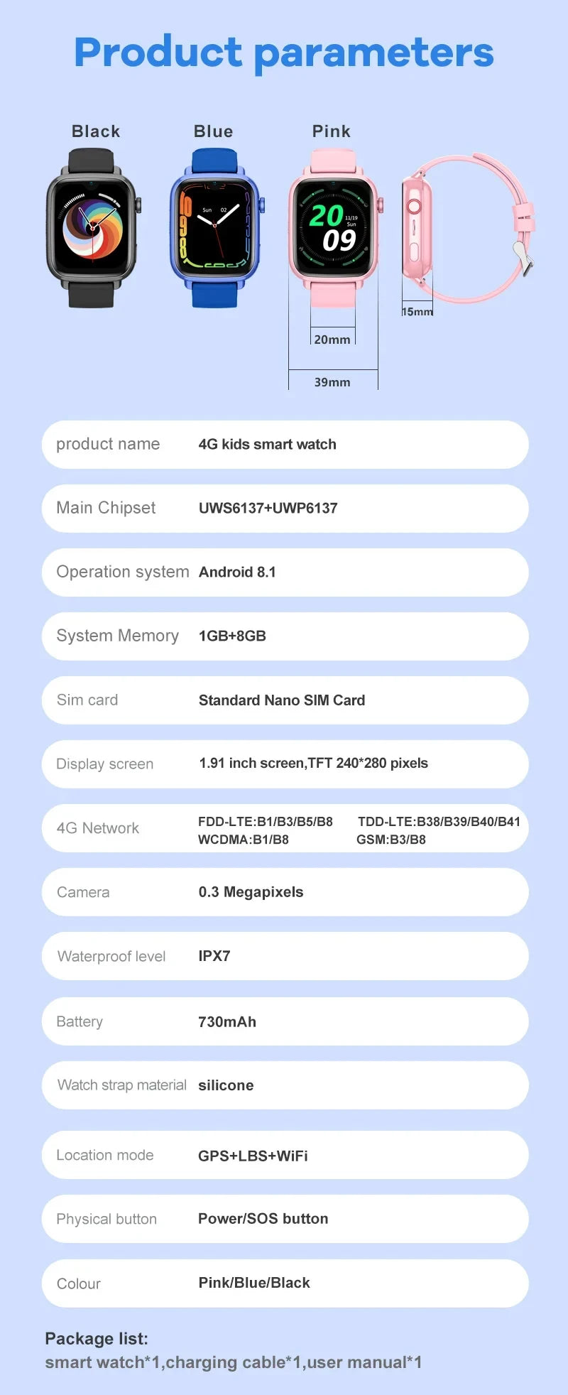 4G Smart Watch Kids GPS WIFI Video Call SOS APP Download Child Smartwatch Camera Monitor Tracker Location Phone Watch