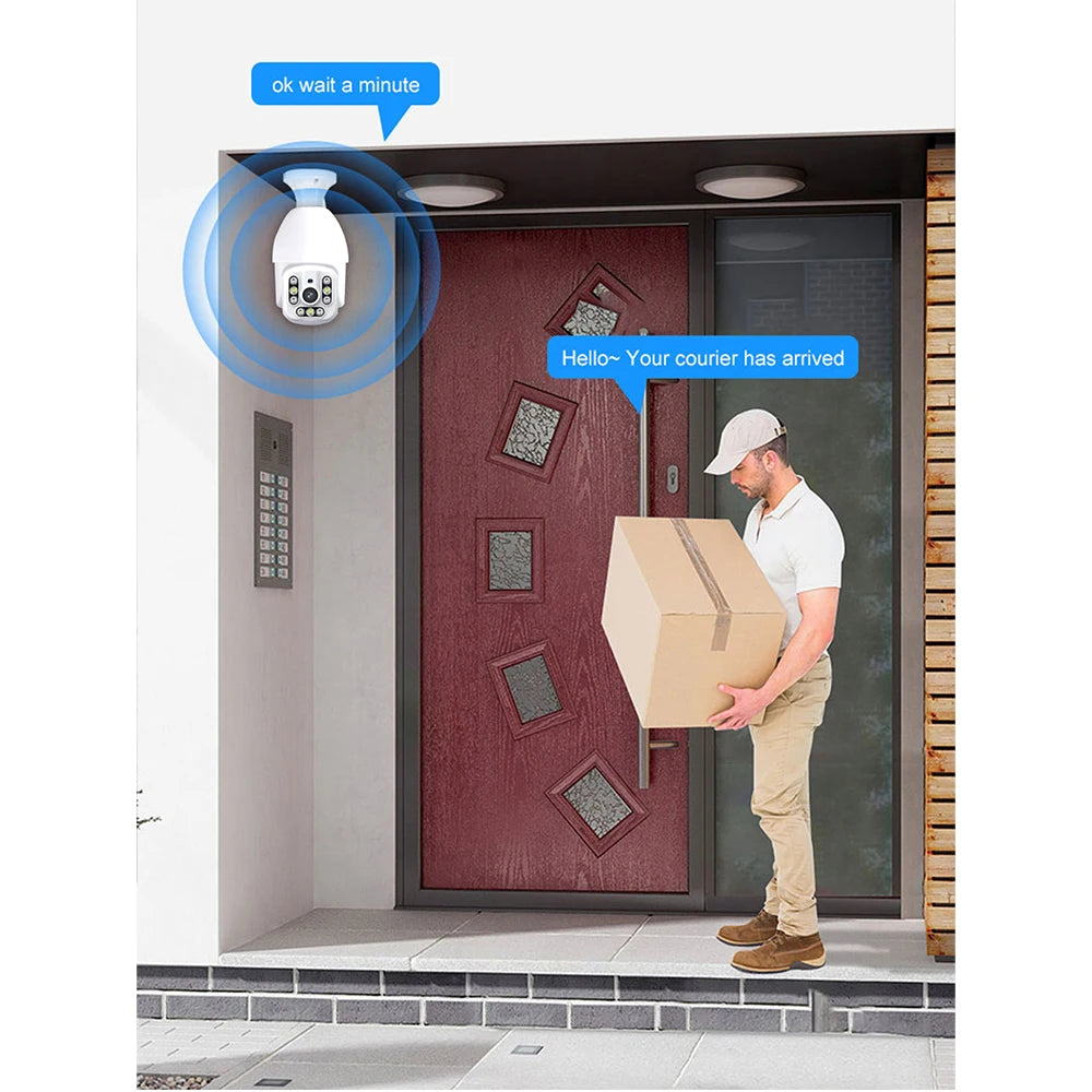 5G WiFi Security Camera Light Bulb - 9-LED Night Vision, Light Socket Powered