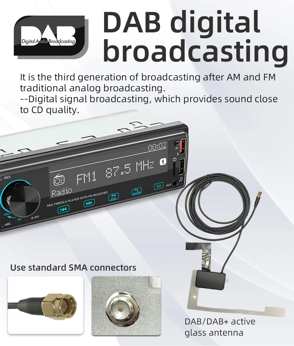 BQCC 1 Din MP3 Car Player DAB Digital Radio Bass-Heavy Audio Location And Car Search 2.5D Screen Full Touch Button Car Audio