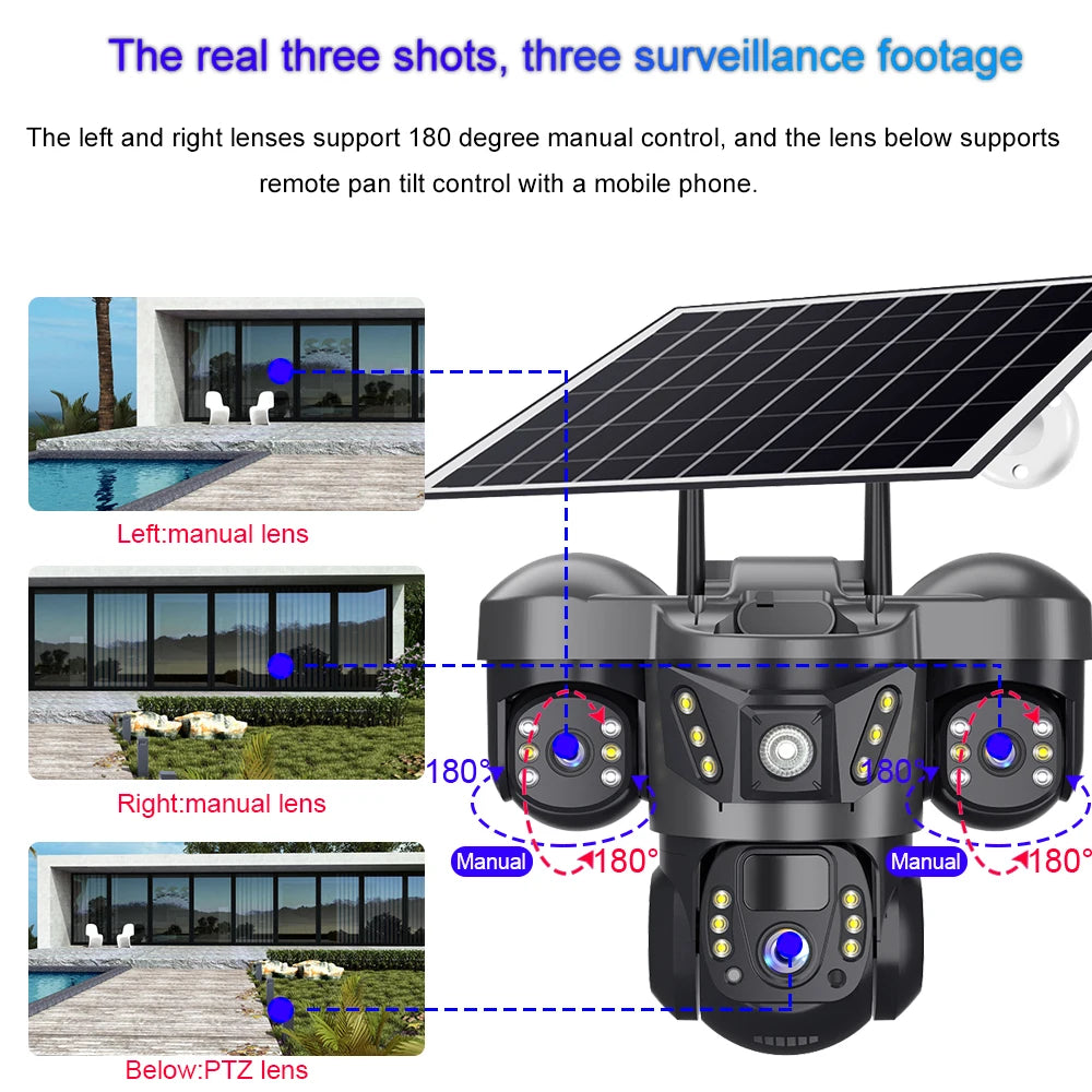 WiFi Solar Outdoor Surveillance Camera PIR Humanoid Auto Tracking Security Cameras Smart Home Protection PTZ Wireless IP CCTV