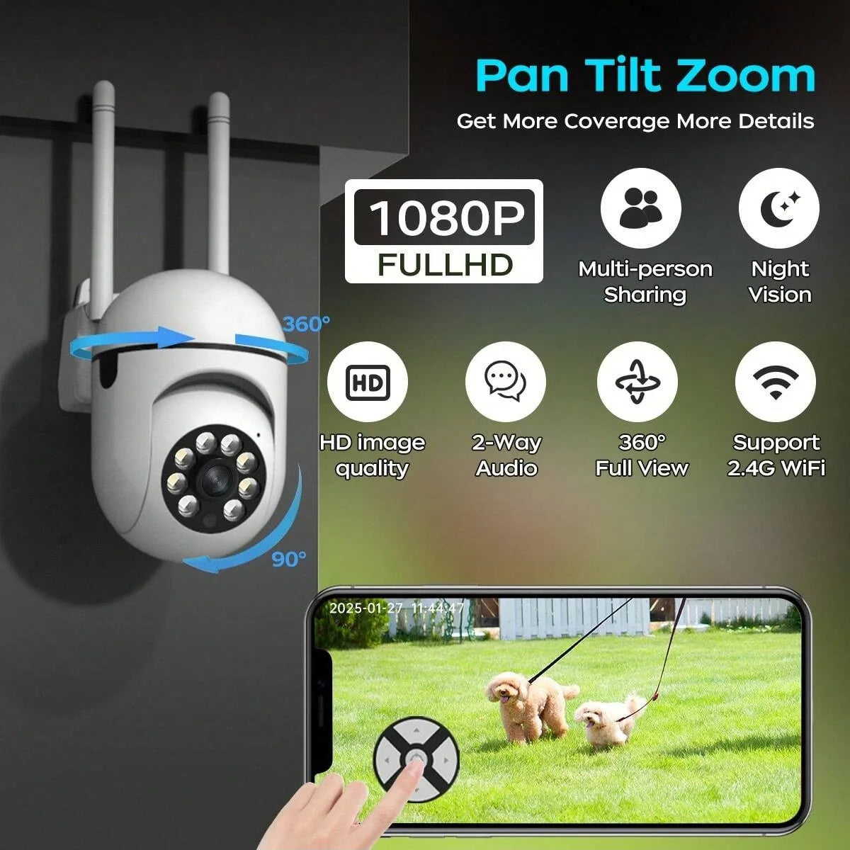 360° Panoramic WiFi Security Camera - 1080P FHD Full Color Night Vision 2.4G WiFi APP Remote Control Indoor Home Surveillance