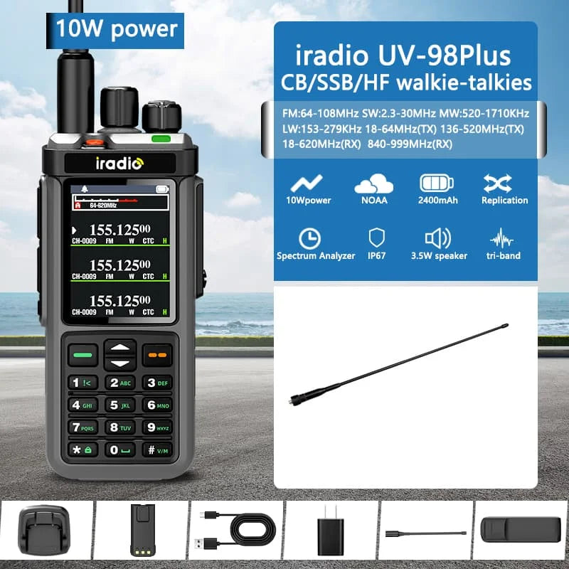 Iradio UV-98 PLUS talkie-walkie répéteur de bande transversale 2.4 "grand écran USB LSB CW CB SSB HF Radio amateur UV-88 RT-860