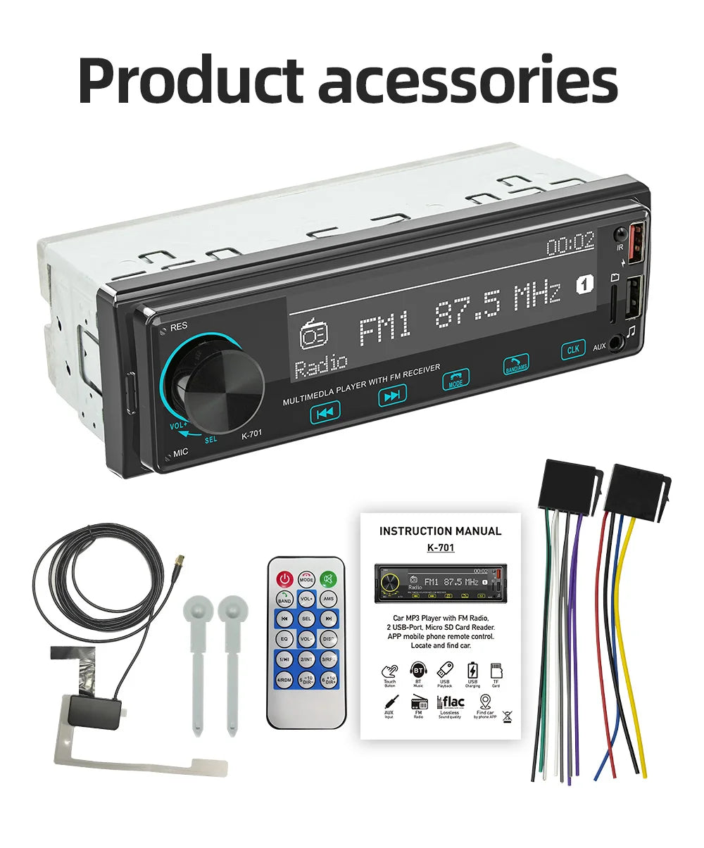 BQCC 1 Din MP3 Car Player DAB Digital Radio Bass-Heavy Audio Location And Car Search 2.5D Screen Full Touch Button Car Audio