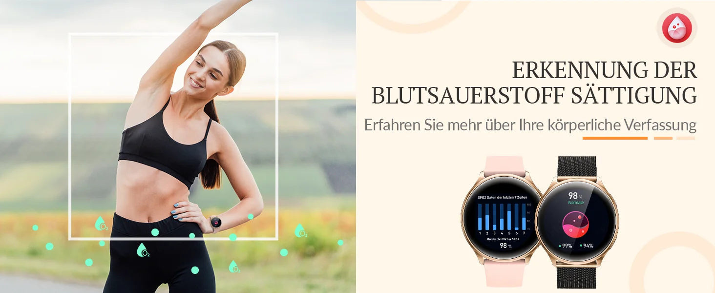 Smart watch for women, always-on display, IP67, fitness tracker with sleep monitoring/menstrual cycle, black gold