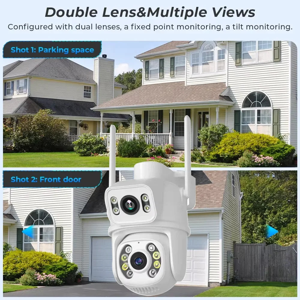 WIFI IP Wireless Security Camera 4K 8MP PTZ Dual Lens Dual Screen Outdoor HD AI Human Detection Auto Tracking CCTV Surveillance