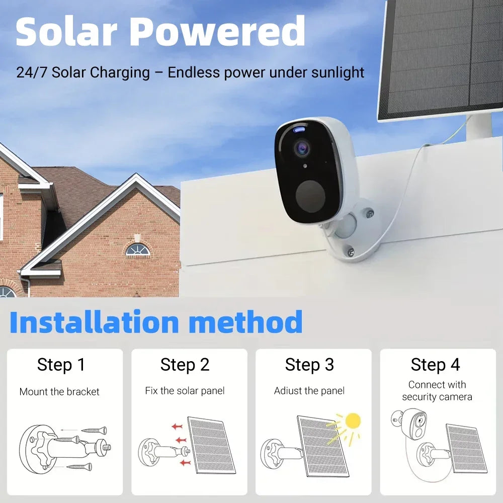 2K 4G Solar Security Camera WiFi Outdoor PIR Motion Detection Color Night Vision Waterproof Battery Powered 2-Way Audio Home