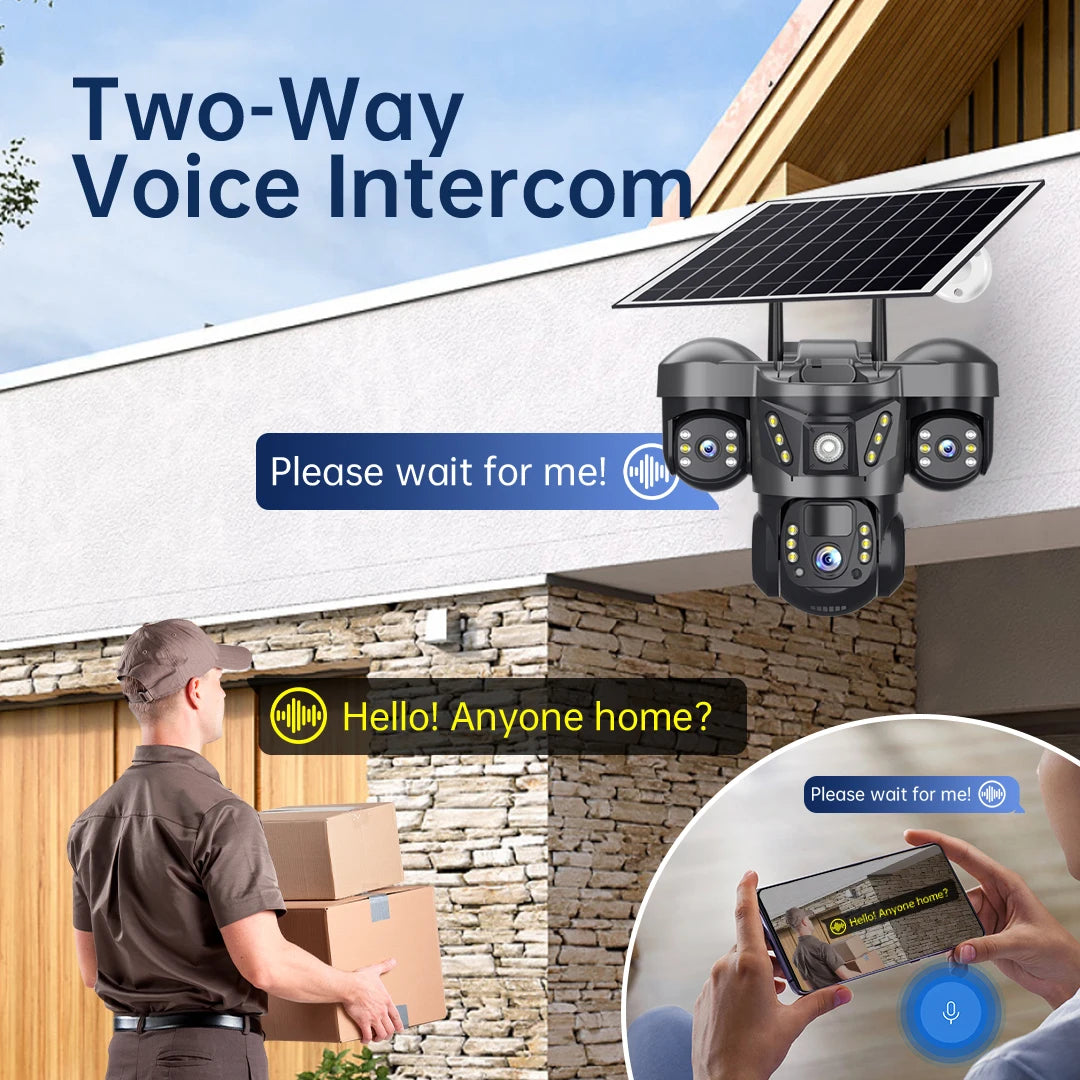 WiFi Solar Outdoor Surveillance Camera PIR Humanoid Auto Tracking Security Cameras Smart Home Protection PTZ Wireless IP CCTV