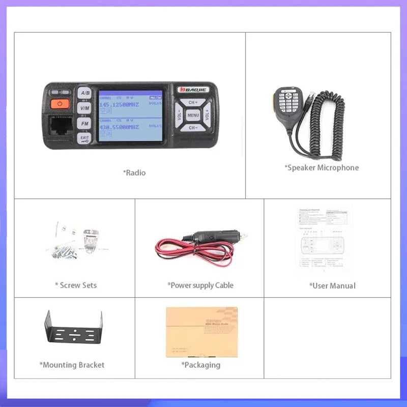 Baojie BJ-318 Mini Car Radio Station 256CH Tri-Power 25W VHF/UHF Dual Band Mobile Radio CB Transceiver Long Range Walkie Talkie