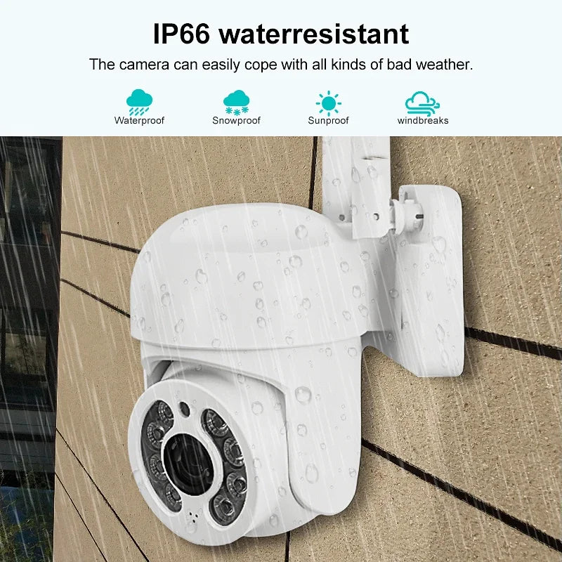 WiFi Security Camera IP Wireless Security Surveillance IP66 PTZ Camera 8X Zoom Cameras Tracking Two-way Audio HD Night Color Cam