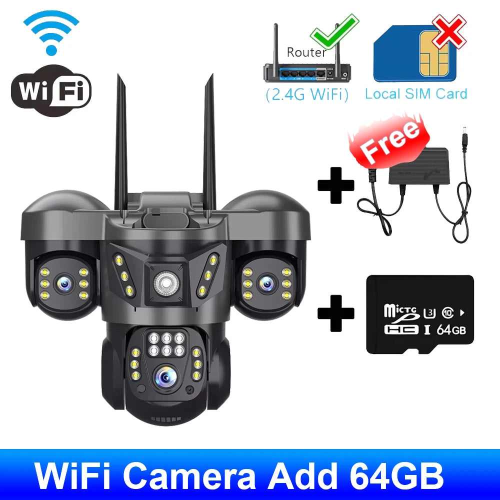 WiFi Security Camera 3 Lens Outdoor Protection 15MP HD Night Vision PTZ Rotate CCTV Cameras Motion Detection Video Surveillance