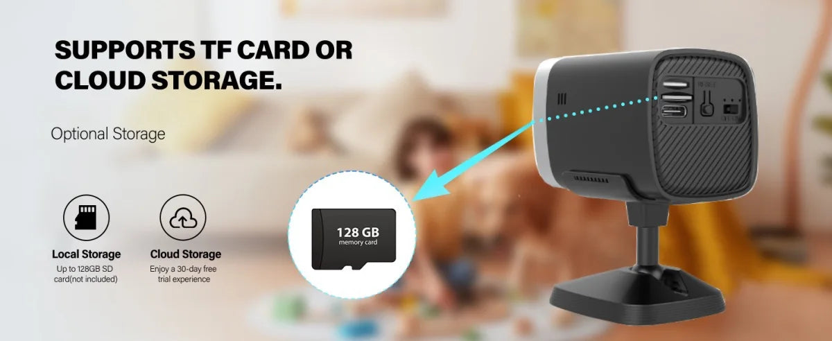 WiFi Security Camera 120° Wide Angle HD Night Vision APP remote operation for car camping house garage home monitoring system