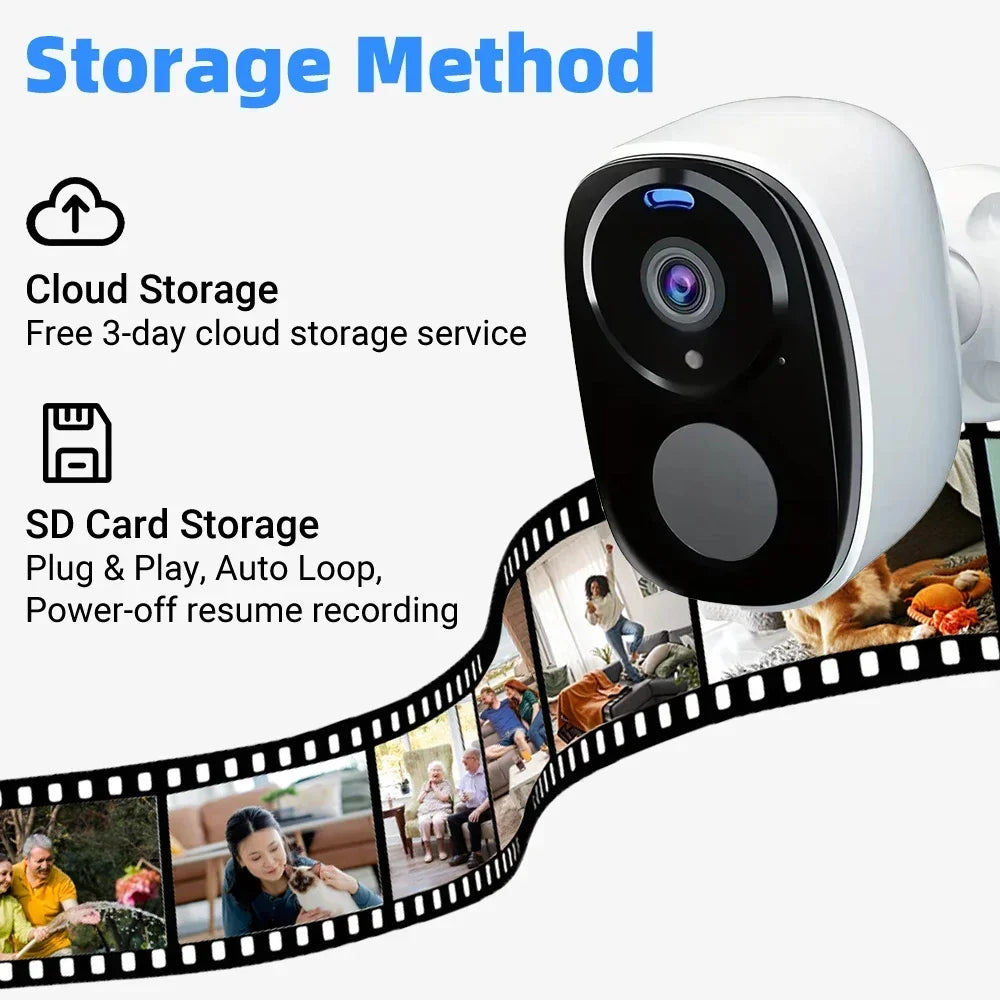 2K 4G Solar Security Camera WiFi Outdoor PIR Motion Detection Color Night Vision Waterproof Battery Powered 2-Way Audio Home