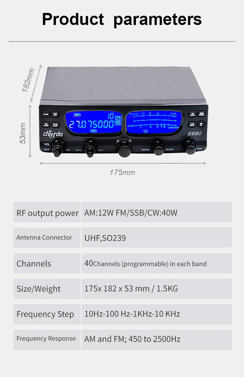 S890 AM FM SSB 27Mhz CB Radio 24.715-30.105 MHz HF Transceiver 40W High Power Long Range Walkie Talkie