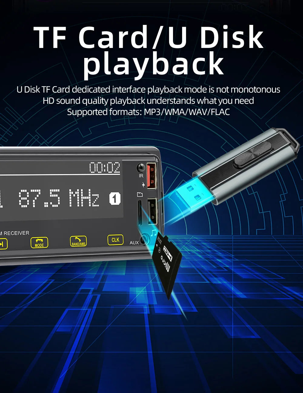 BQCC 1 Din MP3 Car Player DAB Digital Radio Bass-Heavy Audio Location And Car Search 2.5D Screen Full Touch Button Car Audio