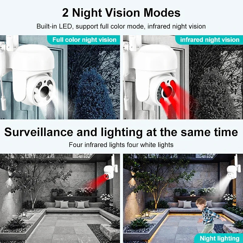 WiFi Security Camera IP Wireless Security Surveillance IP66 PTZ Camera 8X Zoom Cameras Tracking Two-way Audio HD Night Color Cam