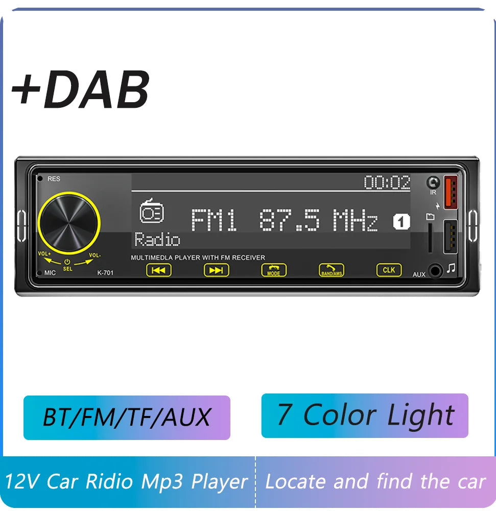 BQCC 1 Din MP3 Car Player DAB Digital Radio Bass-Heavy Audio Location And Car Search 2.5D Screen Full Touch Button Car Audio