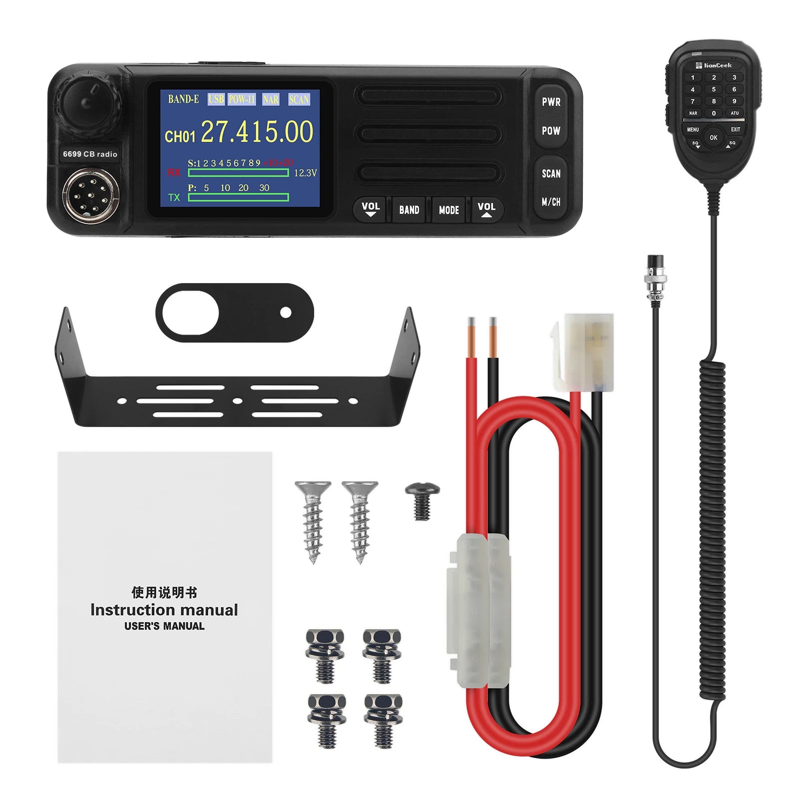 HamGeek 6699-CB Radio 1-30MHz/21-30MHz Mobile Radio Supporting FM/AM/CW/SSB Modes with Microphone
