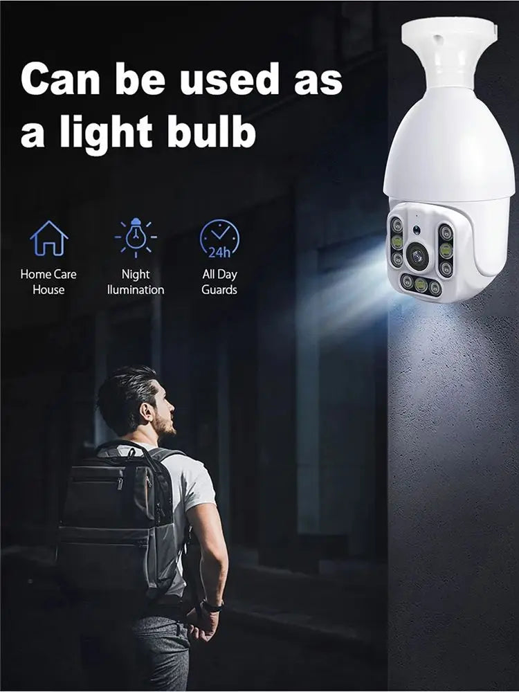 5G WiFi Security Camera Light Bulb - 9-LED Night Vision, Light Socket Powered