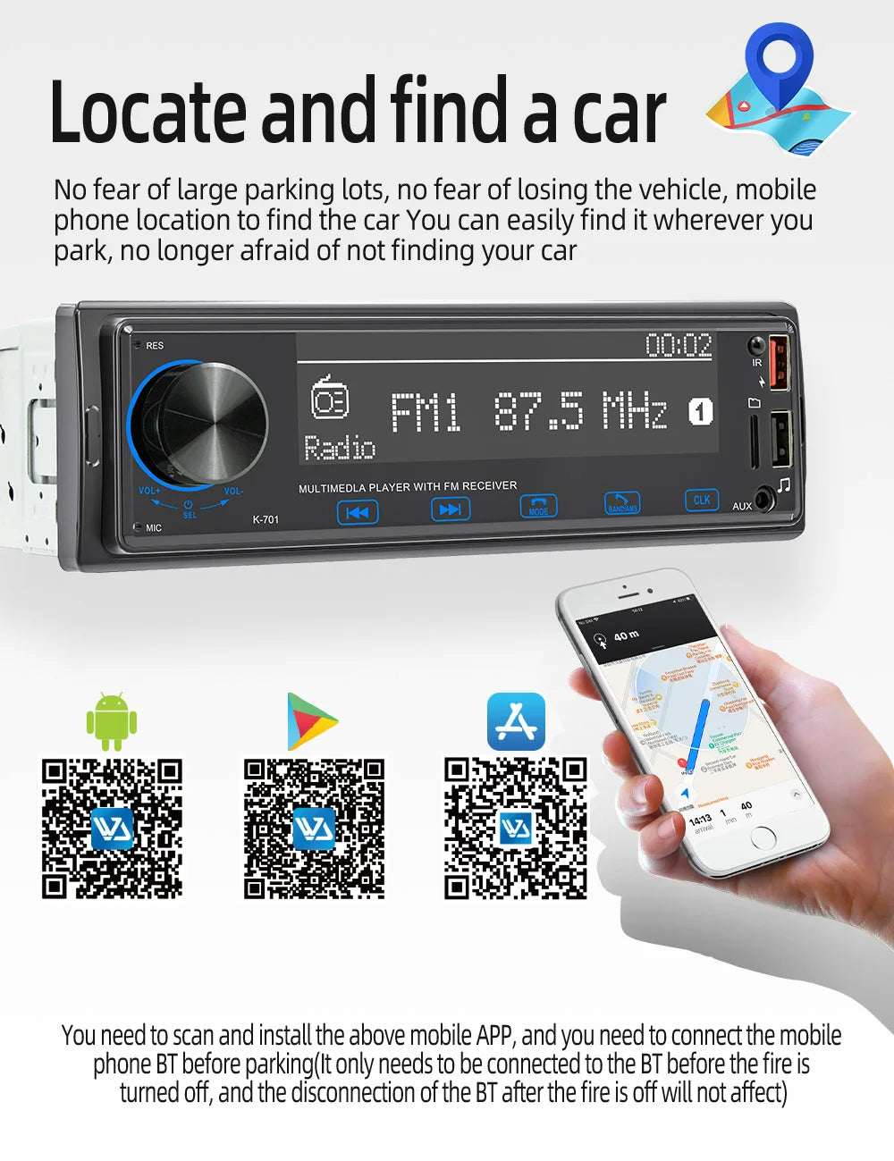 BQCC 1 Din MP3 Car Player DAB Digital Radio Bass-Heavy Audio Location And Car Search 2.5D Screen Full Touch Button Car Audio