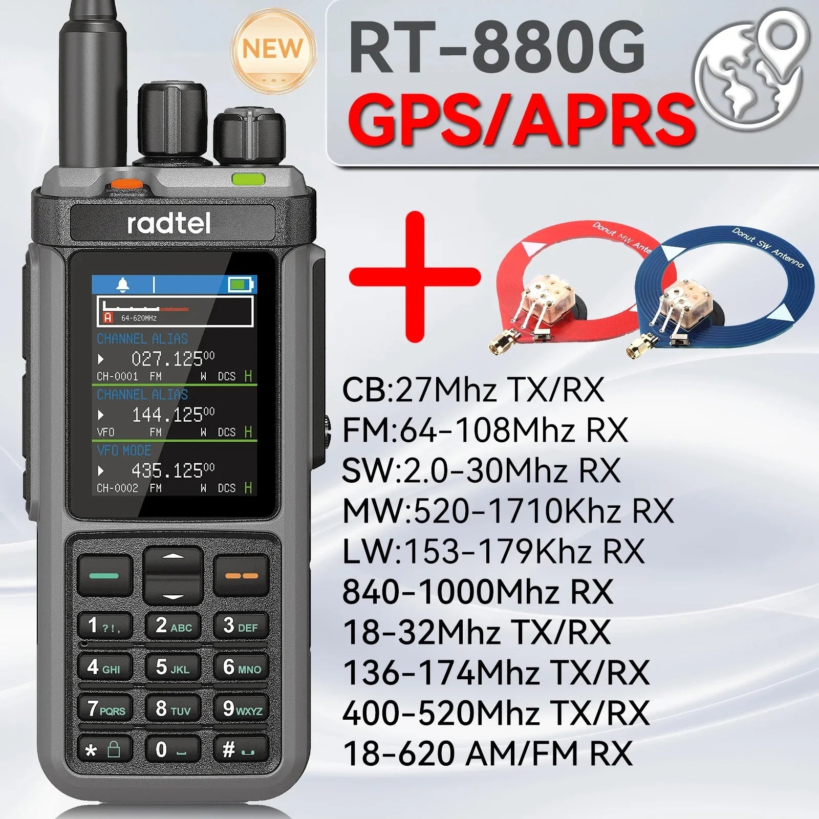 Radtel RT-880G CB Radio 10w all  band ham radio with APRS and GPS functions. It covers HF, UHF, and VHF bands and UHF band