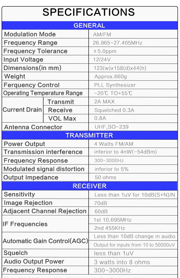 Mobile Walkie Talkie Radio Receiver Shortwave Transceiver AM FM SSB 27MHz Vehicle Mouted Base Station Car CB Radio for Truck Car