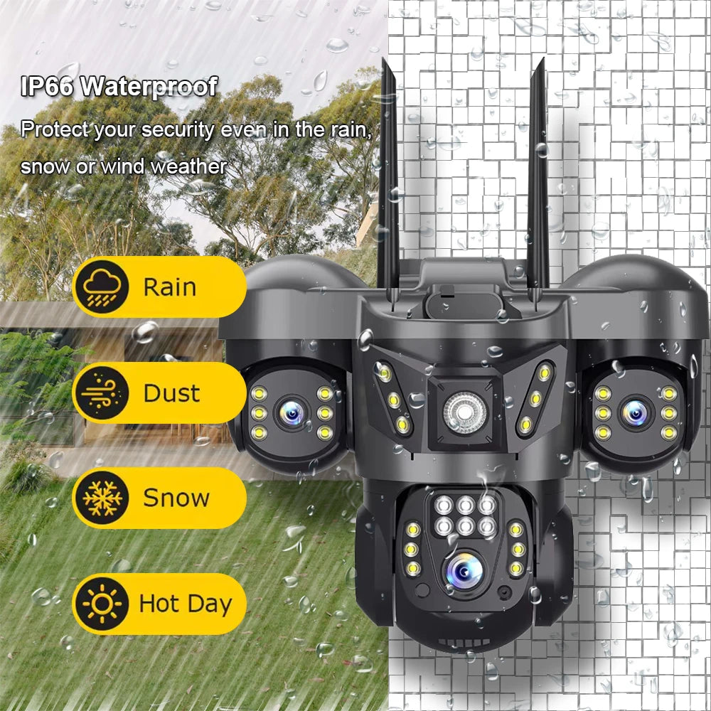 WiFi Security Camera 3 Lens Outdoor Protection 15MP HD Night Vision PTZ Rotate CCTV Cameras Motion Detection Video Surveillance