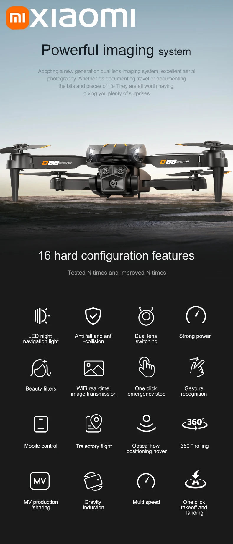 Xiaomi D88 Drone 8K Aerial HD Dual Camera Photography Intelligent Obstacle Avoidance Brushless Motor 5G WIFI GPS Return VR Drone