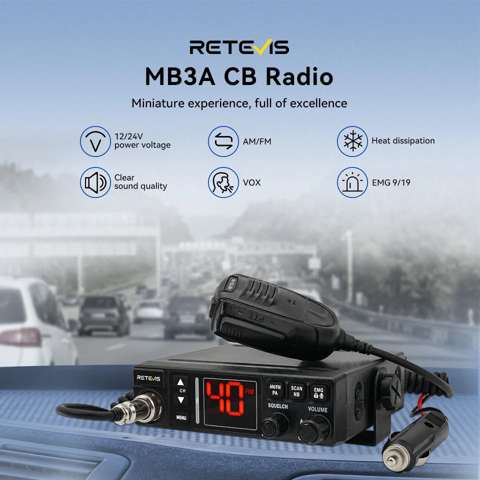 Retevis MB63A CB Car Radio 12/24V Power Long Range CB Mobile Radio Station Professional Communicator AMFM Ham Radio Channel 9/19