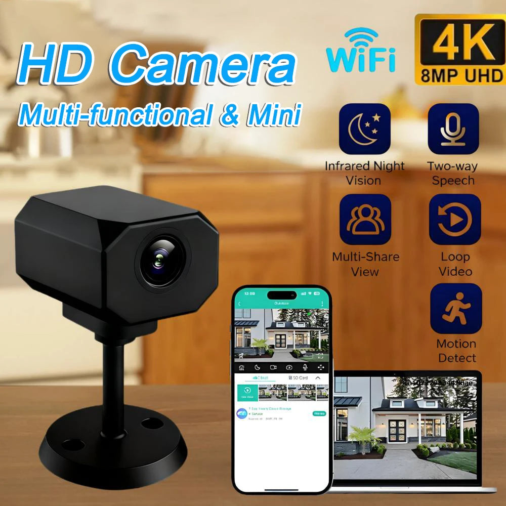 4K HD WiFi Security Camera for Home Mini Smart Indoor IP Surveillance with APP Remote Monitoring Portable Design 2026