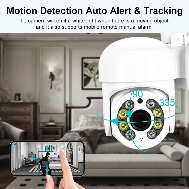 WiFi Security Camera IP Wireless Security Surveillance IP66 PTZ Camera 8X Zoom Cameras Tracking Two-way Audio HD Night Color Cam