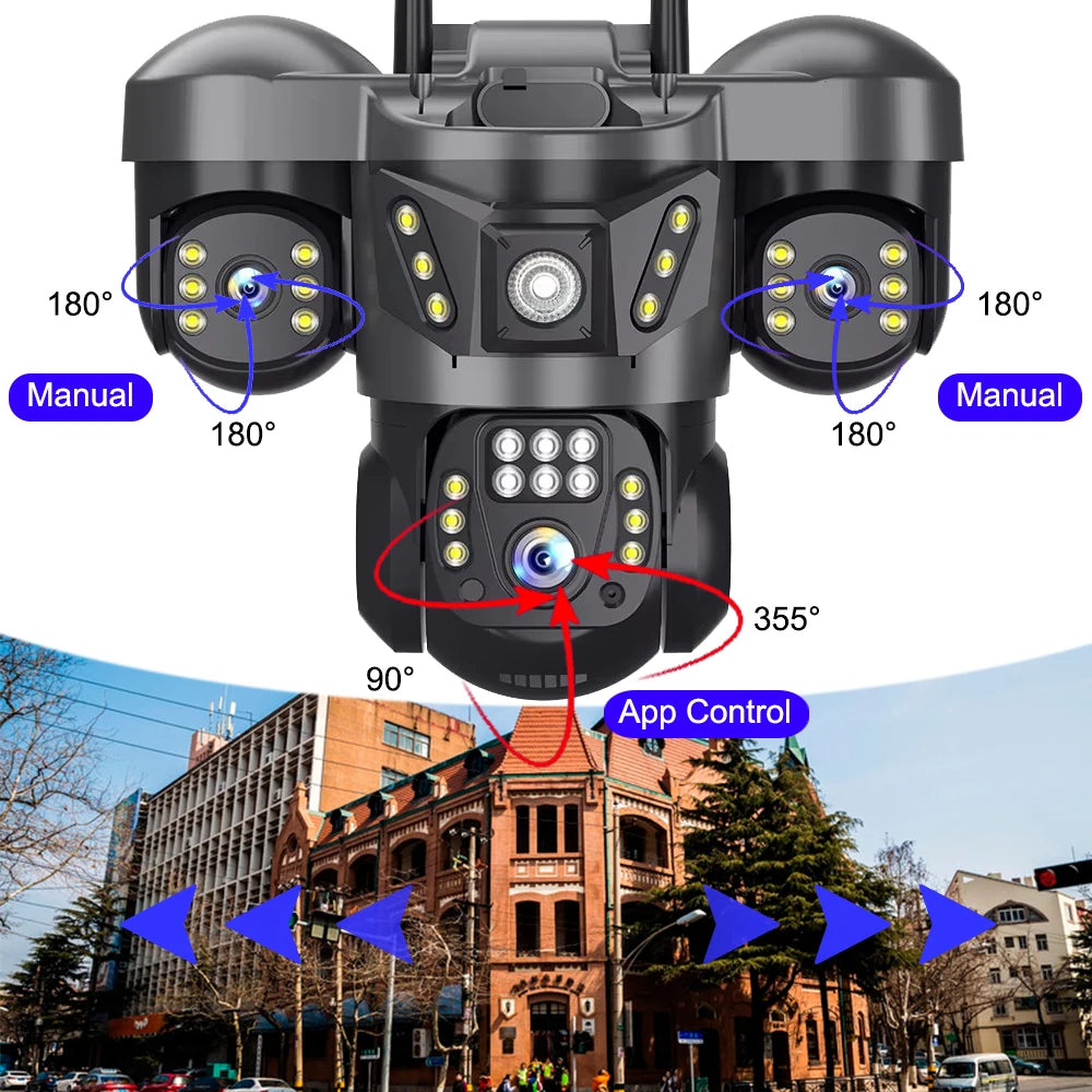 WiFi Security Camera 3 Lens Outdoor Protection 15MP HD Night Vision PTZ Rotate CCTV Cameras Motion Detection Video Surveillance