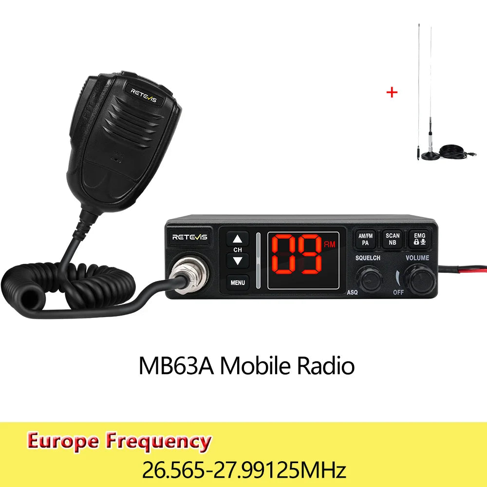 Retevis MB63A CB Car Radio 12/24V Power Long Range CB Mobile Radio Station Professional Communicator AMFM Ham Radio Channel 9/19