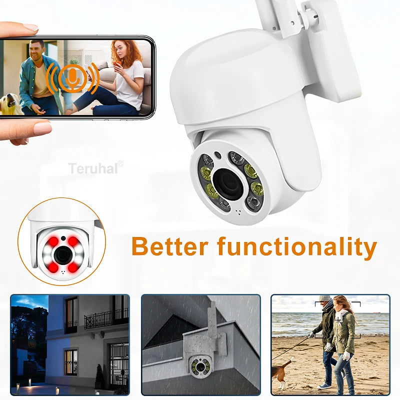 WiFi Security Camera IP Wireless Security Surveillance IP66 PTZ Camera 8X Zoom Cameras Tracking Two-way Audio HD Night Color Cam