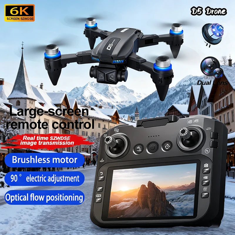 2026 New D5 Drone 4K Professional HD Dual Camera Brushless Obstacle Avoidance Foldable With Screen Control Quadcopters RC Drones