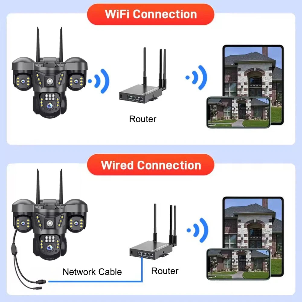 WiFi Security Camera 3 Lens Outdoor Protection 15MP HD Night Vision PTZ Rotate CCTV Cameras Motion Detection Video Surveillance