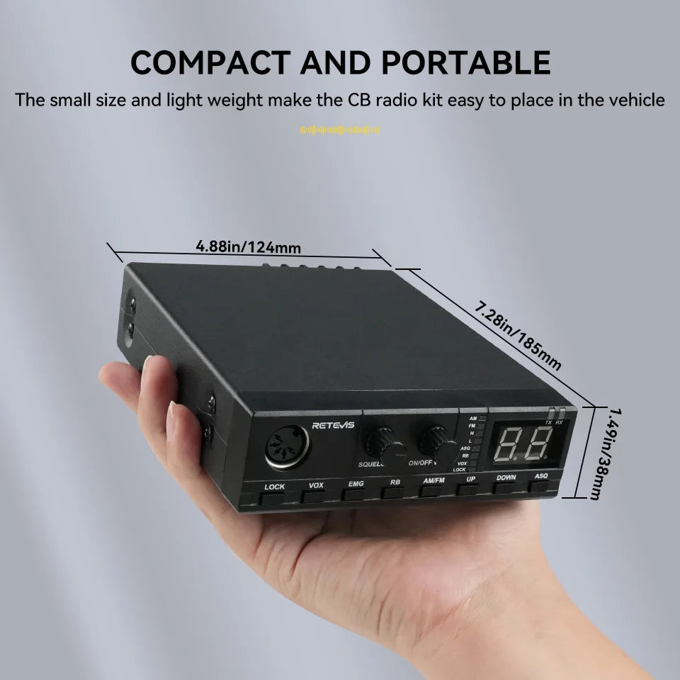 Retevis MB62 CB Radio 27Mhz FM/AM 40-Channel 4W CB Mobile Radio for EU PL DE CE UK IN US IT Countries