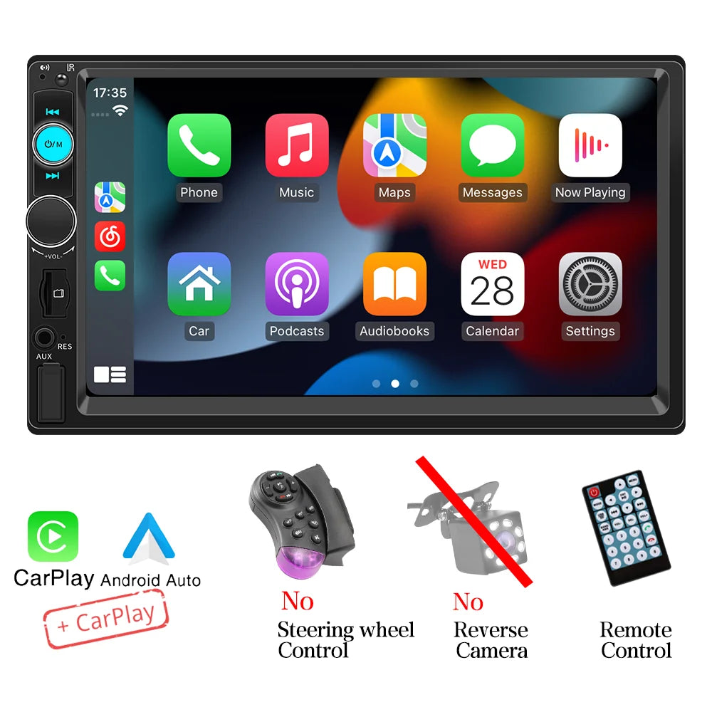 BQCC 7'' Car Radio 2din HD Touchscreen MP5 Player Bluetooth 12V FM ISO Power Auxiliary Input Mirror Link Multimedia Player