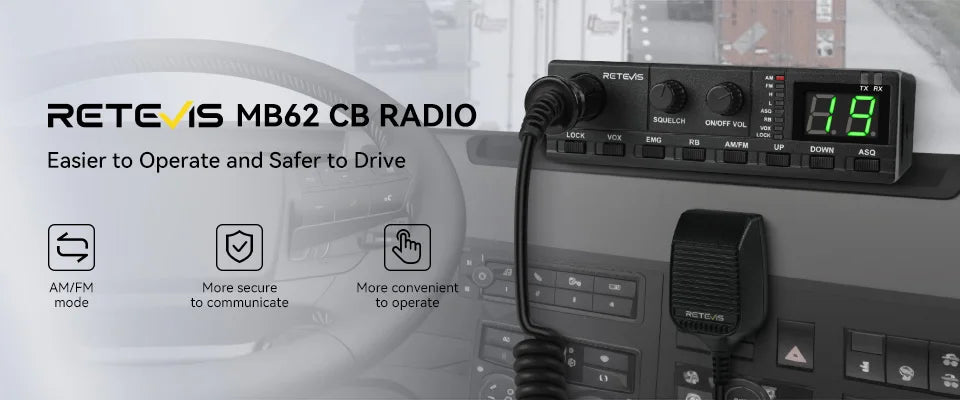 Retevis MB62 CB Radio 27Mhz FM/AM 40-Channel 4W CB Mobile Radio for EU PL DE CE UK IN US IT Countries