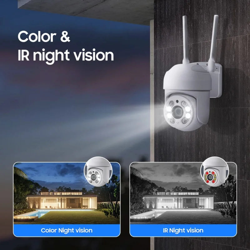 WiFi Security Camera IP Wireless Security Surveillance IP66 PTZ Camera 8X Zoom Cameras Tracking Two-way Audio HD Night Color Cam