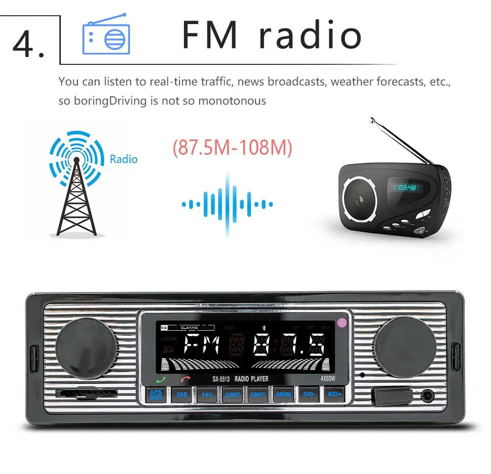 BQCC 1 Din Car BT MP3 Radio Handsfree Find a Car FM SD Power Protection Voice Broadcast Autostereo AUX USB Multimedia car player
