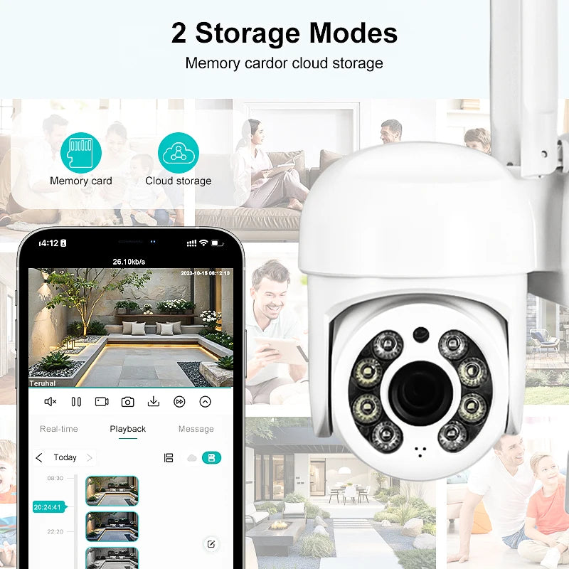 WiFi Security Camera IP Wireless Security Surveillance IP66 PTZ Camera 8X Zoom Cameras Tracking Two-way Audio HD Night Color Cam