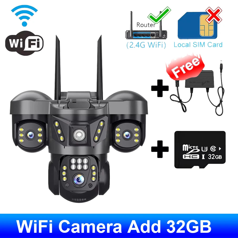 WiFi Security Camera 3 Lens Outdoor Protection 15MP HD Night Vision PTZ Rotate CCTV Cameras Motion Detection Video Surveillance