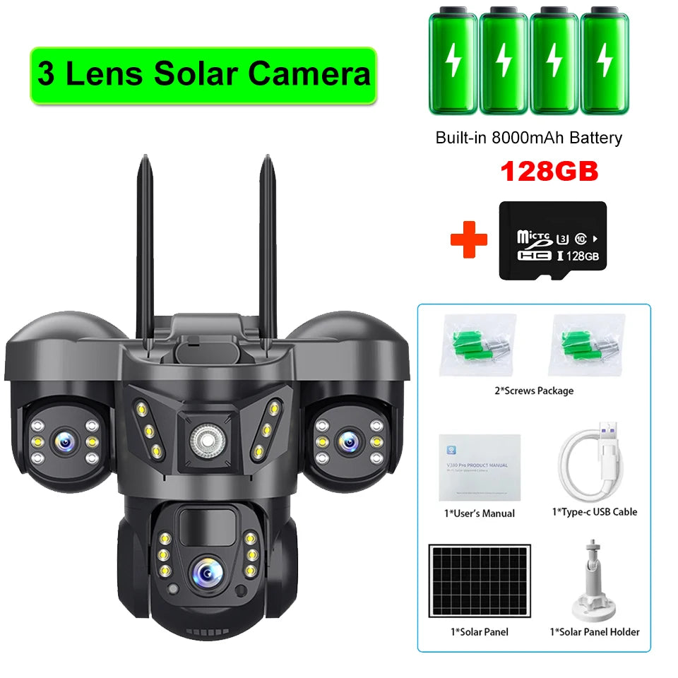 WiFi Solar Outdoor Surveillance Camera PIR Humanoid Auto Tracking Security Cameras Smart Home Protection PTZ Wireless IP CCTV