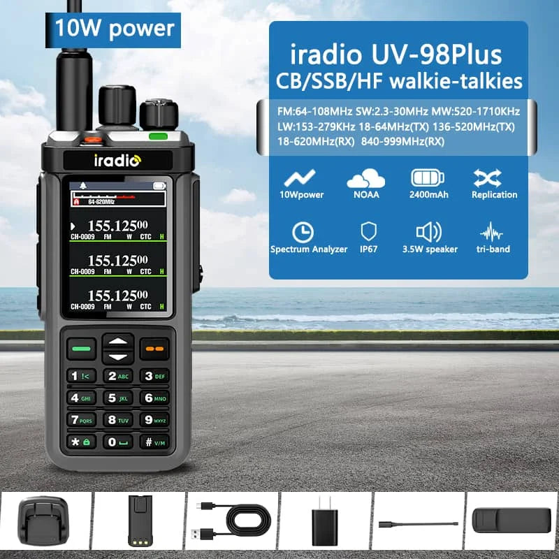 Iradio UV-98 PLUS talkie-walkie répéteur de bande transversale 2.4 "grand écran USB LSB CW CB SSB HF Radio amateur UV-88 RT-860