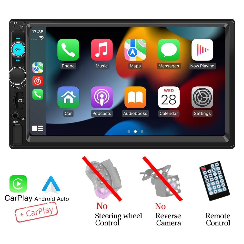 BQCC 7'' Car Radio 2din HD Touchscreen MP5 Player Bluetooth 12V FM ISO Power Auxiliary Input Mirror Link Multimedia Player