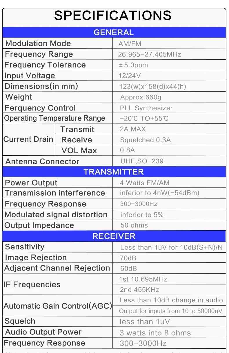Mobile Walkie Talkie Radio Receiver Shortwave Transceiver AM FM SSB 27MHz Vehicle Mouted Base Station Car CB Radio for Truck Car