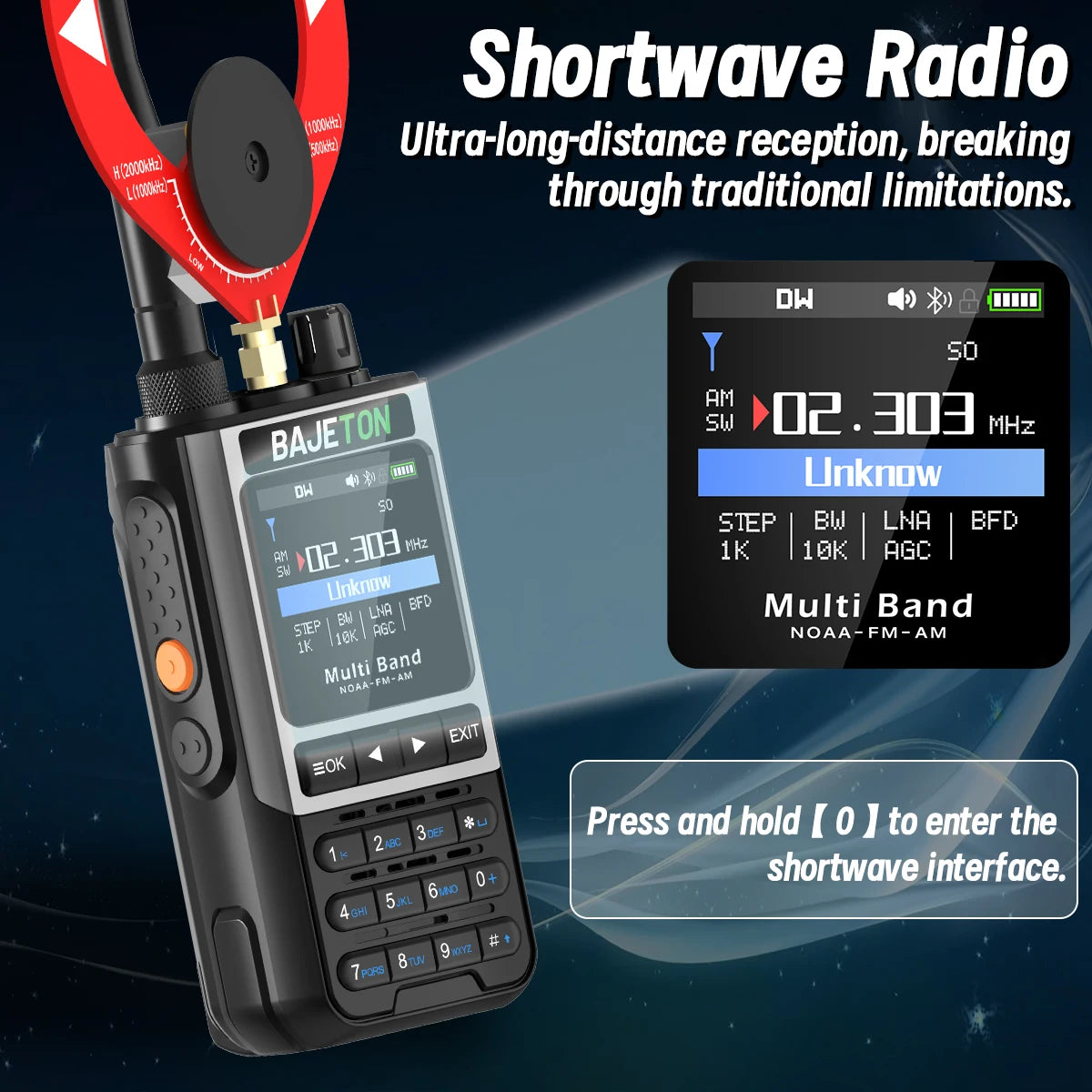 BAJETON BJ-8300 Ham Radio SW AM SSB CB Amateur Wireless Bluetooth Phone Programming Walkie Talkie NOAA Handheld Two Way Radio